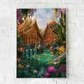 Thai Royal Temple Courtyard Poster, Lotus Garden, Tropical Wall Art Print