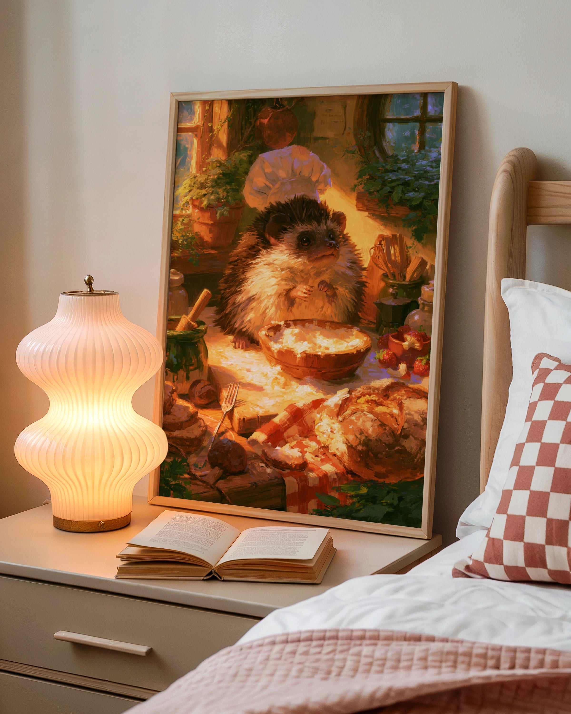 Hedgehog Bakery Kitchen Poster, Cute Animal Chef Art Print, Cosy Cottagecore