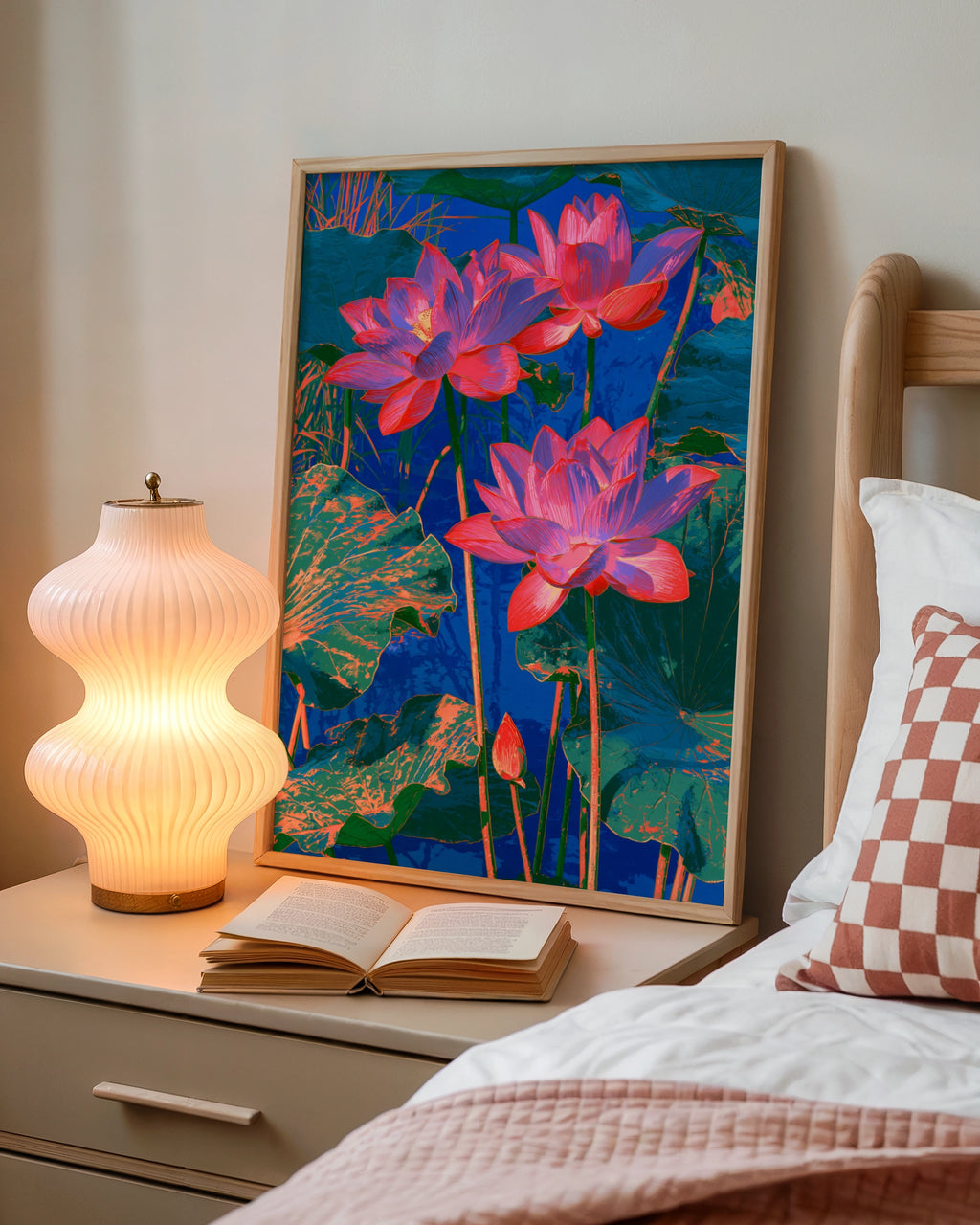 Pink Lotus Flower Water Poster, Bold Botanical Art Print, Vibrant Floral Wall Art