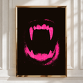 Dog Fangs Pink Wall Art Poster, Bold Dark Grunge Animal Print