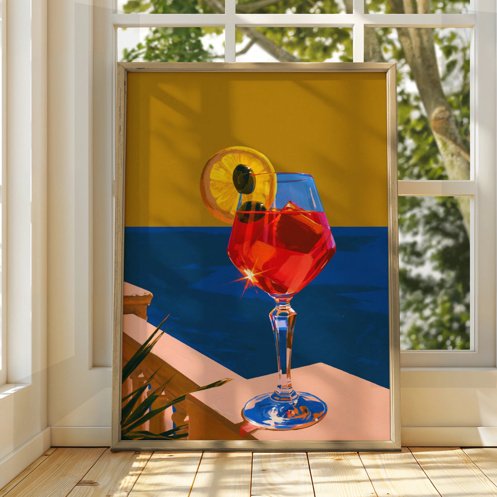 Red Sea Cocktail Poster, Mediterranean Drink Art Print, Bold Colourful Style
