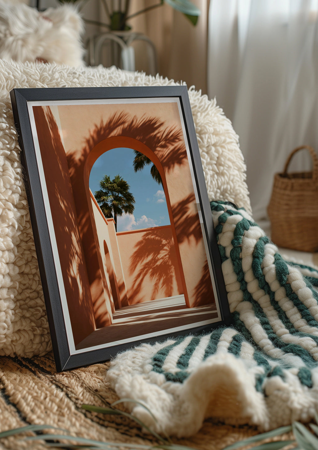 Middle Eastern Arch Palm Tree Poster, Terracotta Wall Art, Minimalist Print
