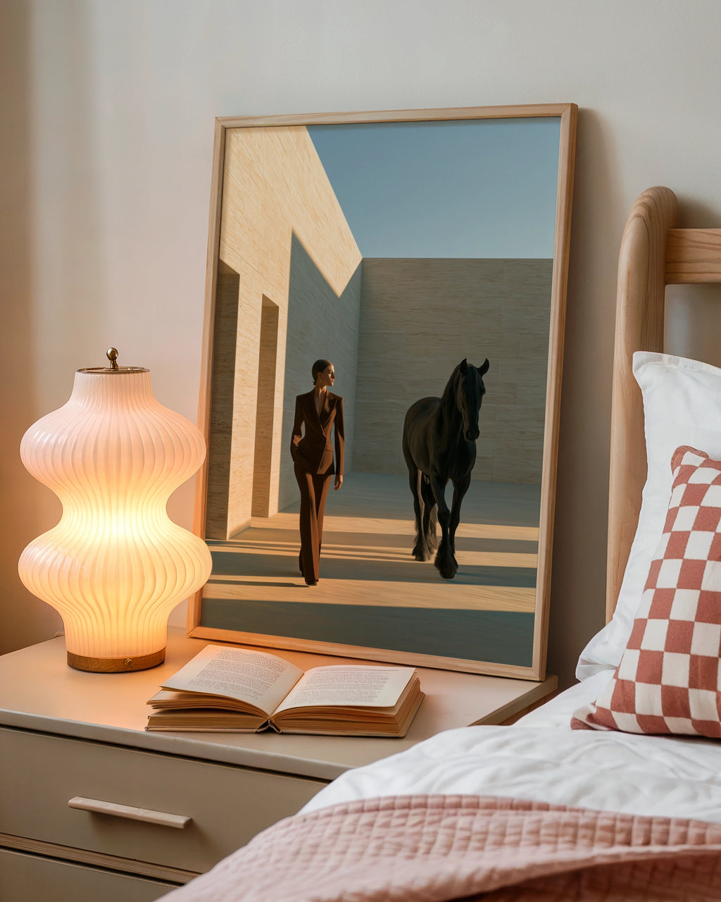 Woman Black Stallion Minimalist Poster, Elegant Horse Art Print, Modern Wall Art