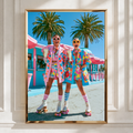 Roller Skating Women Retro Diner Poster, Colourful 80s Style Wall Art Print