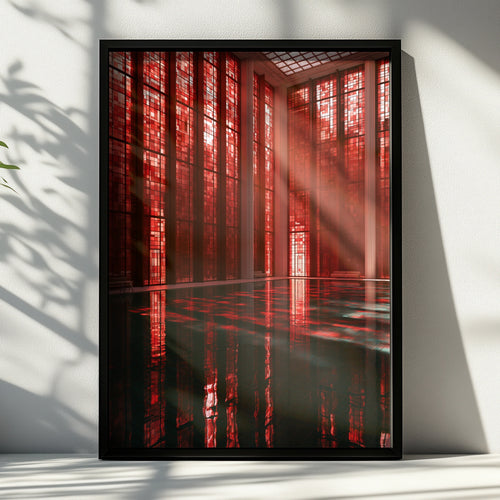 Red Baths Indoor Pool Poster, Art Deco Architecture Print, Dramatic Red Interior
