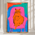 Fat Bored Cat on Armchair Poster, Bold Colourful Pop Art Print