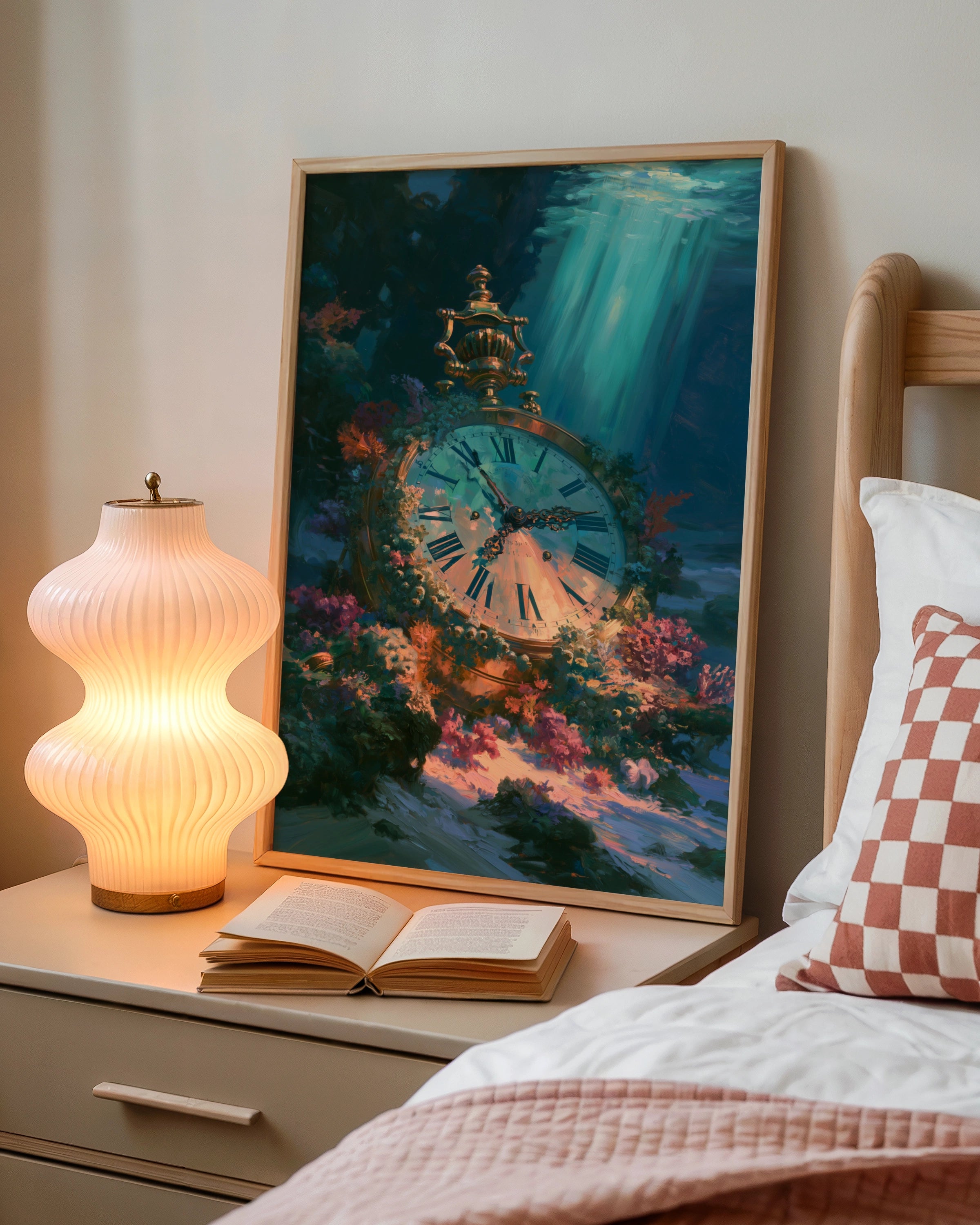 Underwater Clock Poster, Antique Timepiece Ocean Art, Fantasy Surreal Print