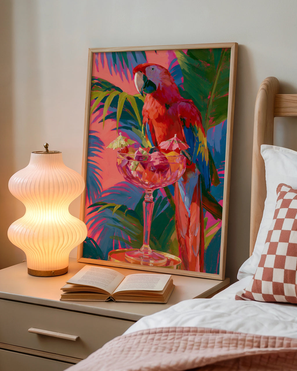 Tropical Parrot Cocktail Wall Art Poster, Colourful Macaw Print