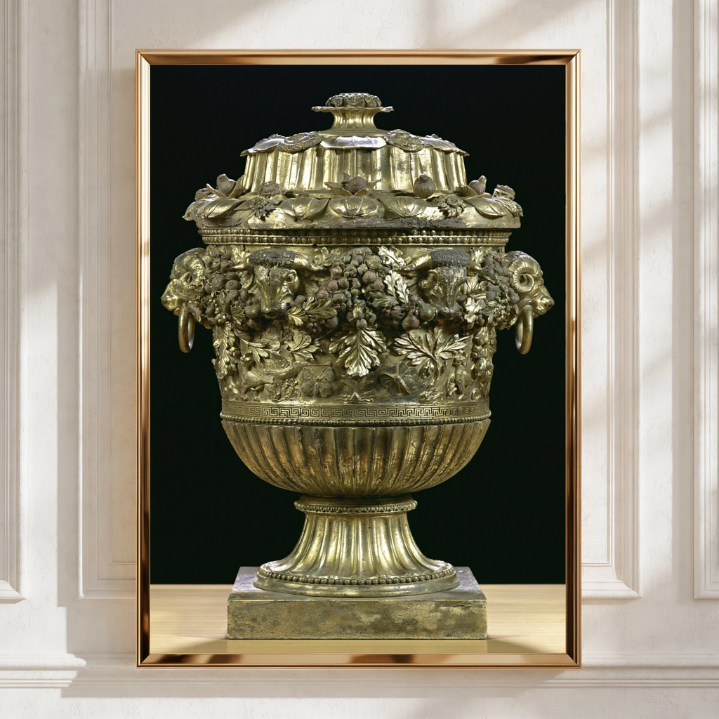 Bronze Urn Vase Poster, Classical Antiquity Art Print, Gold Neoclassical Style