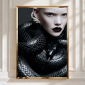 Black Snake Model Portrait Poster, Dark Gothic Fashion Wall Art Print