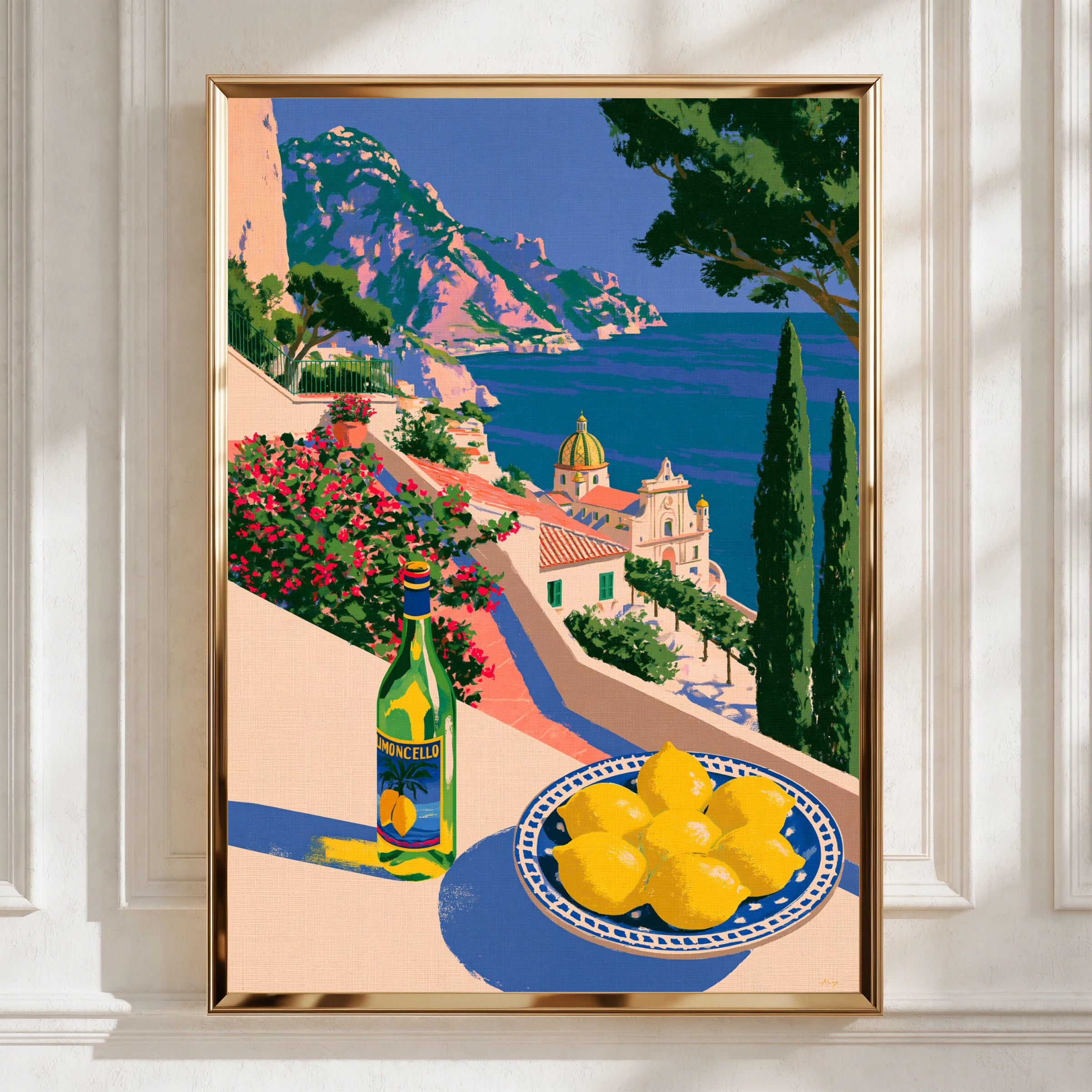 Limoncello Amalfi Coast Italy Poster, Lemon Mediterranean Sea Wall Art Print
